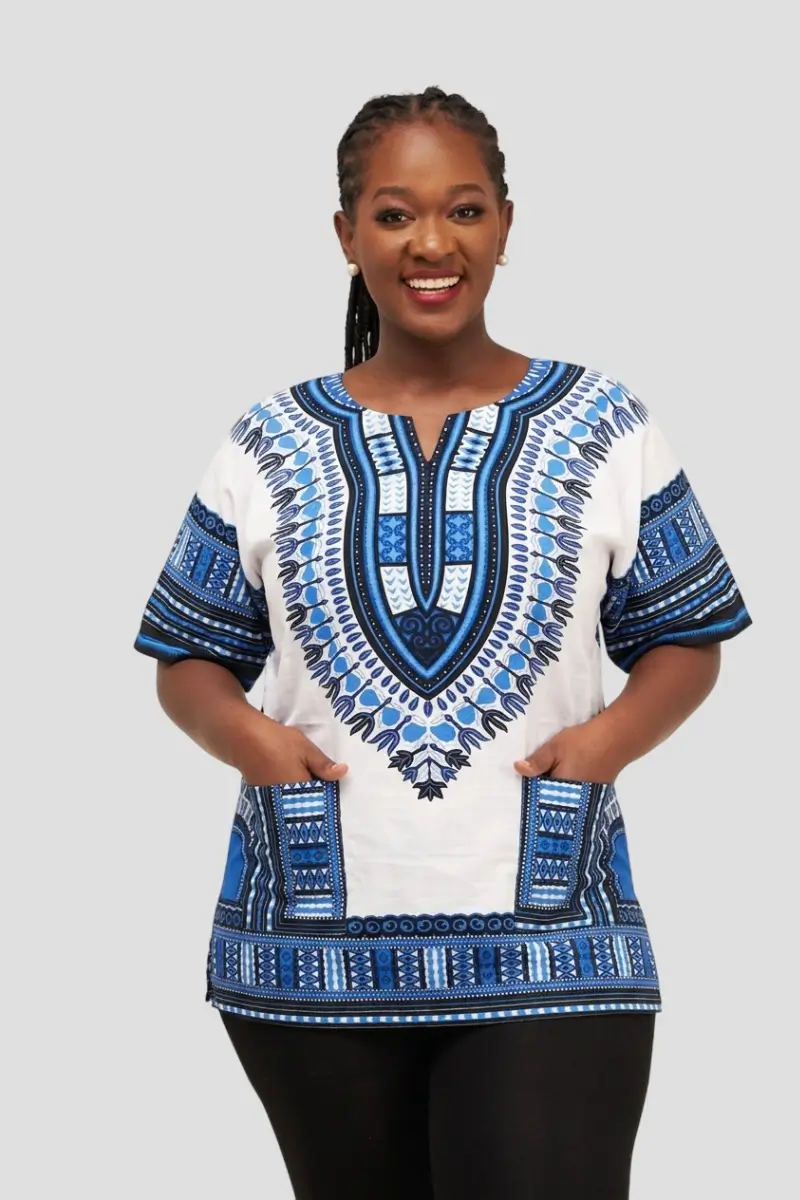 White & Blue Dashiki Shirts